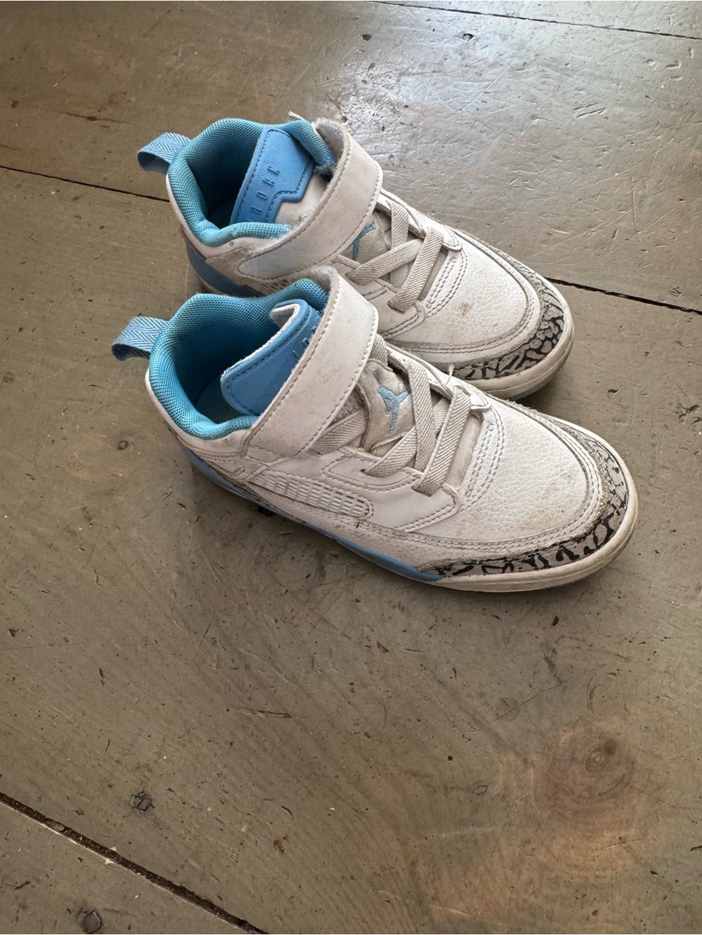 Jordan Kids White and Light Blue Mid-Top Sneakers